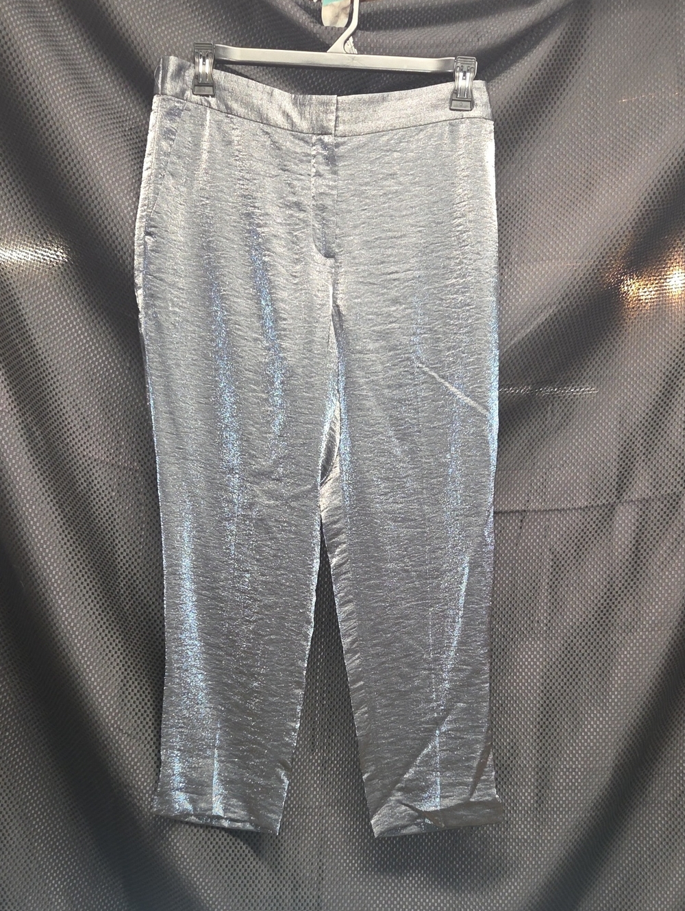 Women's Shimmery Silver Gray Straight-Leg Pants